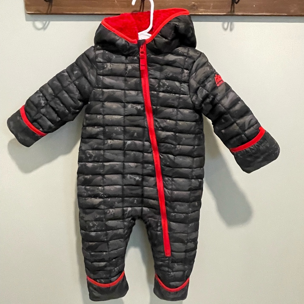 Black and Red Quilted Baby Snowsuit